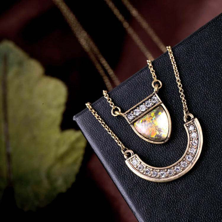 Venta al por mayor de aleación de múltiples capas estrella luna collar